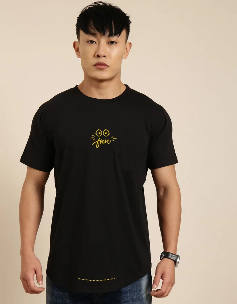 Joven Black Printed Oversize T-Shirt for Men